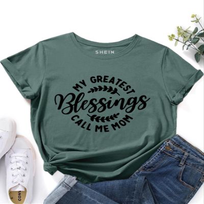 ALBVLE Women's T-Shirt Plant & Slogan Graphic Tee T-Shirt for Women (Color : Dark Green, Size : Large)