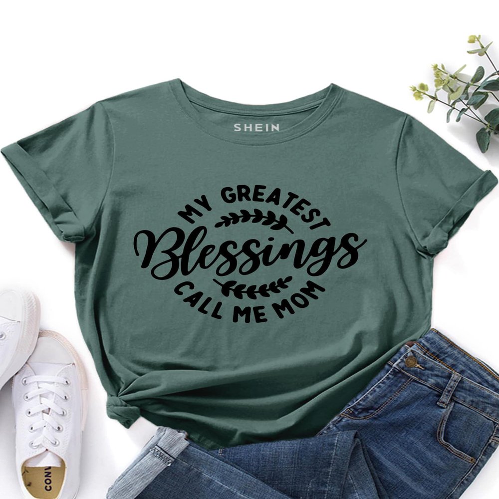 ALBVLE Women's T-Shirt Plant & Slogan Graphic Tee T-Shirt for Women (Color : Dark Green, Size : Large)