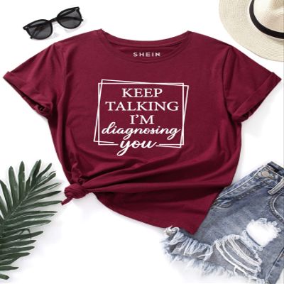 ALBVLE Women's T-Shirt Slogan Graphic Tee T-Shirt for Women (Color : Burgundy, Size : Medium)