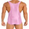Linjinx Sissy Men's Sleeveless High Cut Thong Bodysuit Leotard Crossdresser One Piece Nightwear Pink B Medium view 2