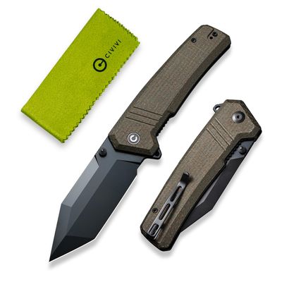 CIVIVI Pocket Knife for EDC, Bhaltair Tanto Folding Knife, 3.98'' 14C28N Blade Micarta Handle, Liner Lock Knife for Men Outdoor C23024-3