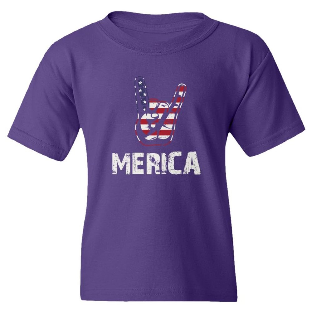 Merica USA 4th of July Patriotic Independence Day Youth Unisex T-Shirt (Purple, Youth Small)