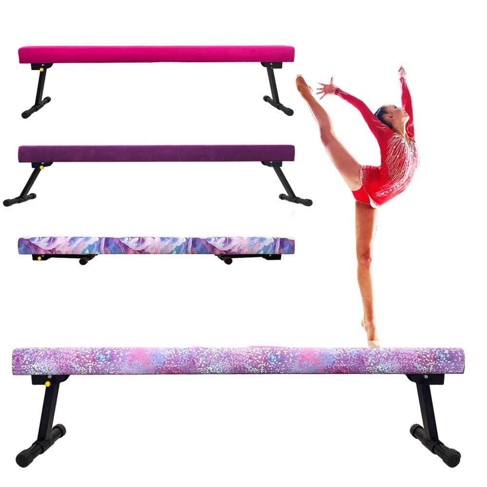 Peakpath 8FT Adjustable&Foldable Gymnastics Balance Beam,Home Gym Equipment,Easy Assembling and Storage,No Tool Require,for Kids Children Girls Training (PINKGLITER, 8FT)