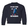 GamesDur Just Here for Wieners Independence Day 4th of July Youth Crewneck Sweatshirt (Navy, Youth Medium) view 1