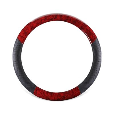 FUERU Car Steering Wheel Cover Set Car Steering Wheel Cover D Type Mahogany Grain Leather Light and Breathable Car Interior (Color : 1#)