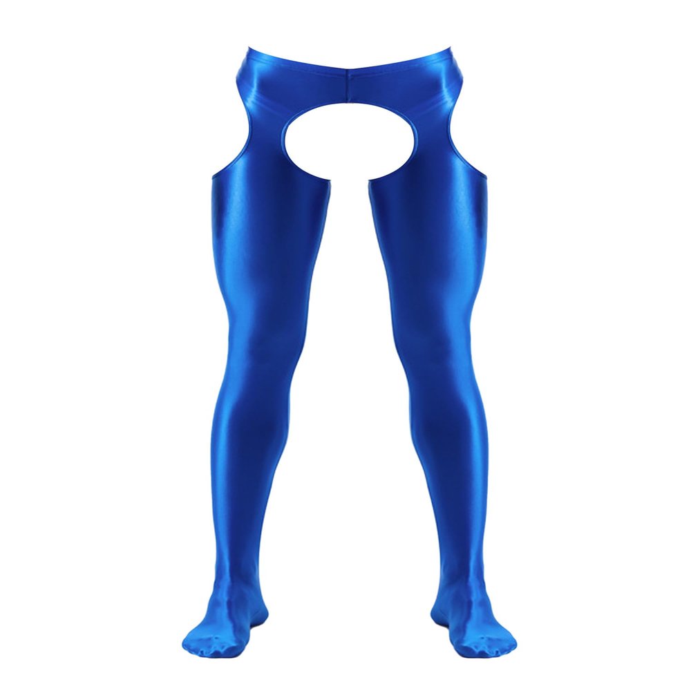 Miutii Men's Hollow Out Glossy Opaque Tights Leggings Yoga Running Sports Workout Compression Pants Blue X-Large
