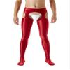 Miutii Men's Hollow Out Glossy Opaque Tights Leggings Yoga Running Sports Workout Compression Pants Red Large view 2