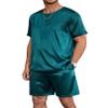 Ekouaer Men Silk Pajamas Set 2 Piece Pjs Soft Satin Sleepwear Shorts Button Down Tops Loungewear with Pockets Green