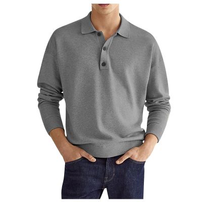 RTRDE Polo Shirts for Men, Mens Shirts Long Sleeve Golf Shirt Big and Tall Shirts Men's Autumn Solid Color V-Neck Button Casual Top Shirt Men Shirts (L, Gray)