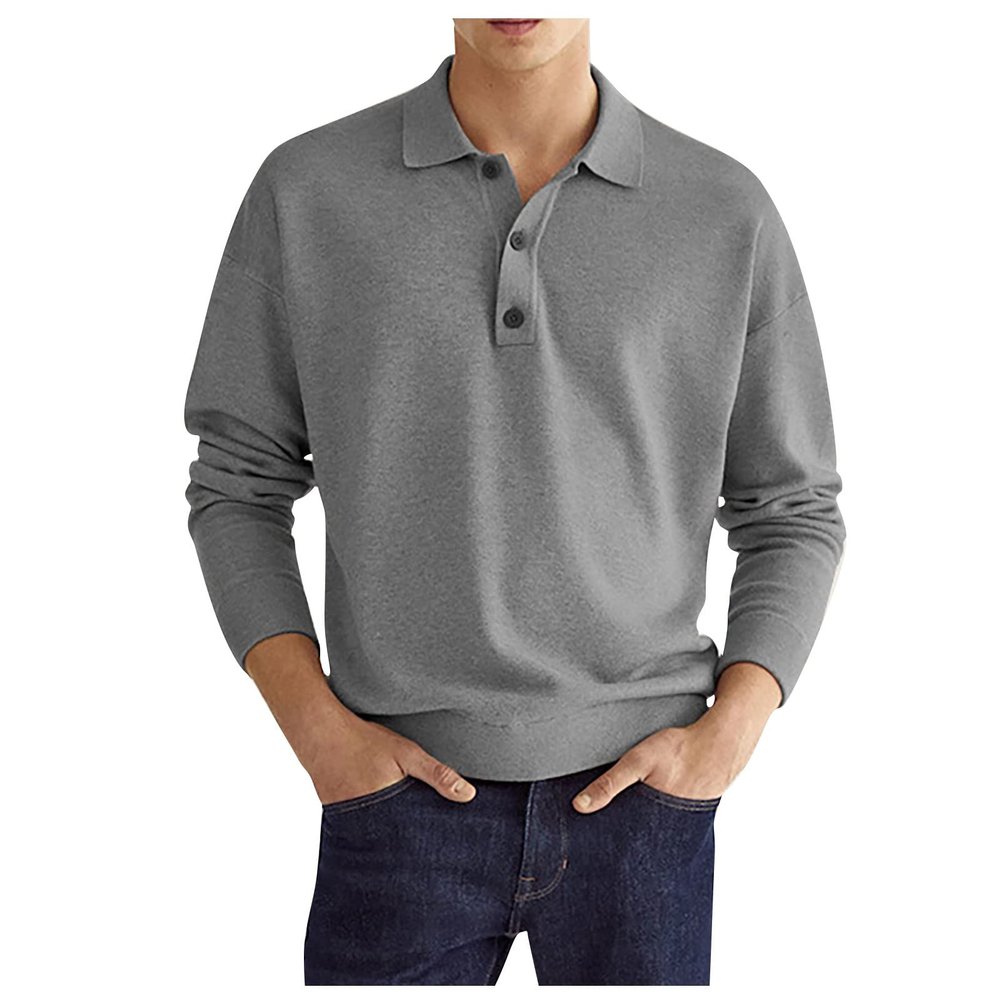 RTRDE Polo Shirts for Men, Mens Shirts Long Sleeve Golf Shirt Big and Tall Shirts Men's Autumn Solid Color V-Neck Button Casual Top Shirt Men Shirts (L, Gray)