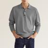 RTRDE Polo Shirts for Men, Mens Shirts Long Sleeve Golf Shirt Big and Tall Shirts Men's Autumn Solid Color V-Neck Button Casual Top Shirt Men Shirts (L, Gray) view 2