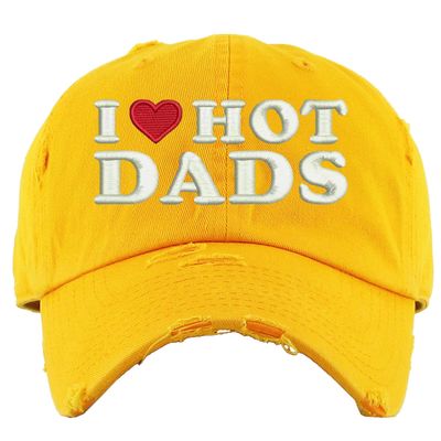 I Love Heart Hot Dads Hat Adjustable Dad Hat Vintage Distressed Cap (Gold)