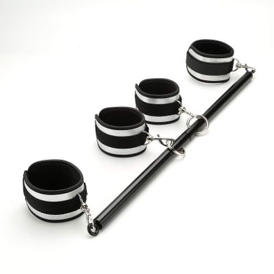 Black Portable Exercise Spreader Bar with 4pcs PU Grey Adjustable Straps, Restore Pilates Sports Aid Training Fitness Gear Pilates Aid Kit, Home Yoga Gym Kit with Fur Flocking Storage Bag