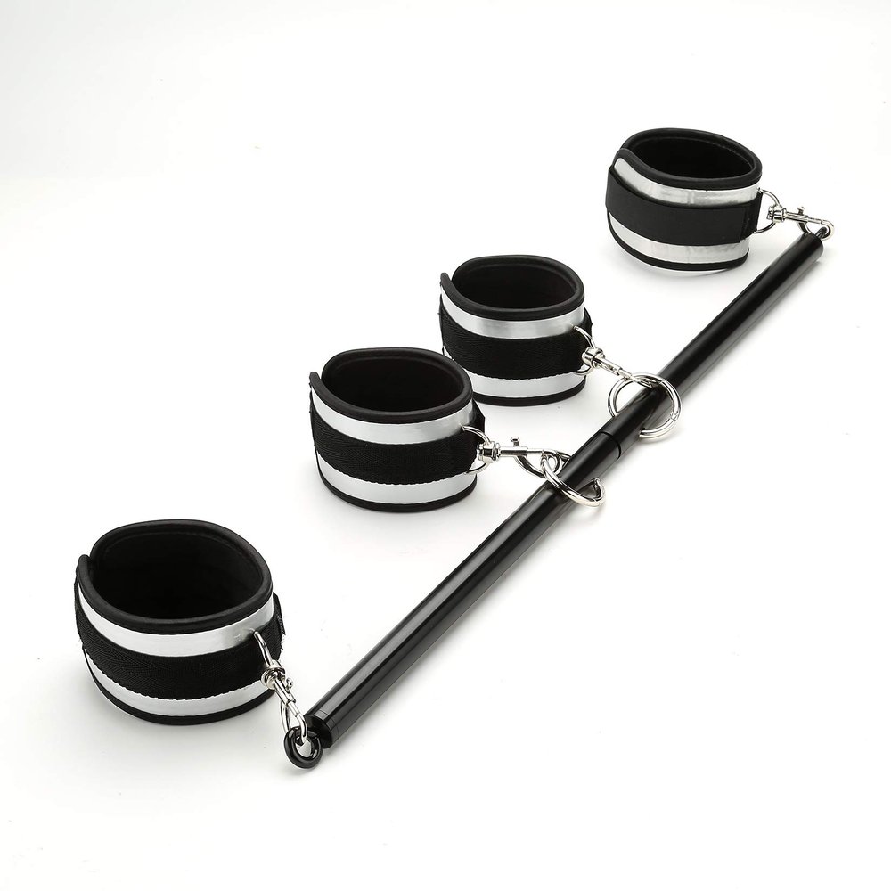 Black Portable Exercise Spreader Bar with 4pcs PU Grey Adjustable Straps, Restore Pilates Sports Aid Training Fitness Gear Pilates Aid Kit, Home Yoga Gym Kit with Fur Flocking Storage Bag
