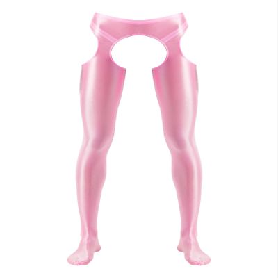 Miutii Men's Hollow Out Glossy Opaque Tights Leggings Yoga Running Sports Workout Compression Pants Pink X-Large