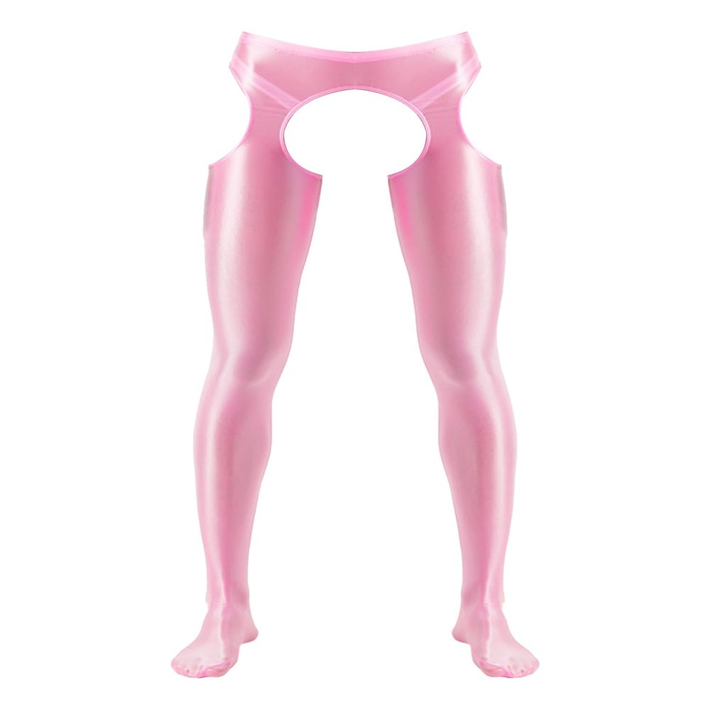 Miutii Men's Hollow Out Glossy Opaque Tights Leggings Yoga Running Sports Workout Compression Pants Pink X-Large