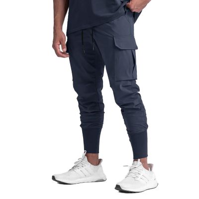 GINTPK Men Cargo High Rib Jogger,Gym Workout Pants,Sport Running Tapered Sweatpants,Summer Quick-Dry for Training Navy M