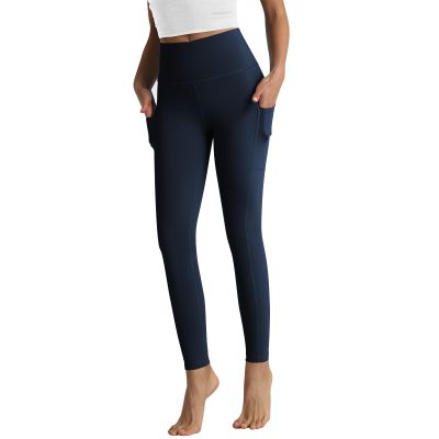 Cotton High Waist Yoga Pants with Pockets Tummy Control Workout 7/8 Leggings Running Athletic Compression Pants P30-Dark Blue-XXL