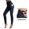 Cotton High Waist Yoga Pants with Pockets Tummy Control Workout 7/8 Leggings Running Athletic Compression Pants P30-Dark Blue-XXL view 3