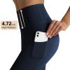 Cotton High Waist Yoga Pants with Pockets Tummy Control Workout 7/8 Leggings Running Athletic Compression Pants P30-Dark Blue-XL view 2