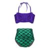 Moily Kids Girls Shiny Mermaid Bikini Set Bowknot Halter Top with Briefs Bottoms 2 Piece Swimming Bathing Suit M-Deep Purple 3-4 view 1