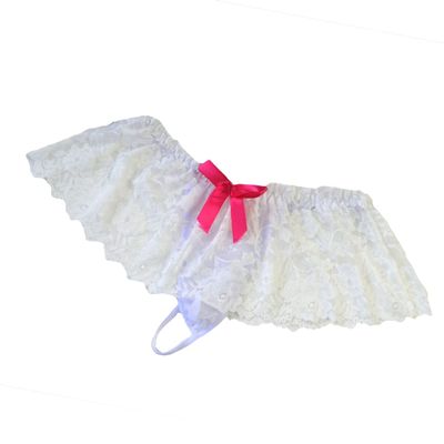 AGJGFM Mens Lace sissy pouch panties skirted thong bikini underwear White