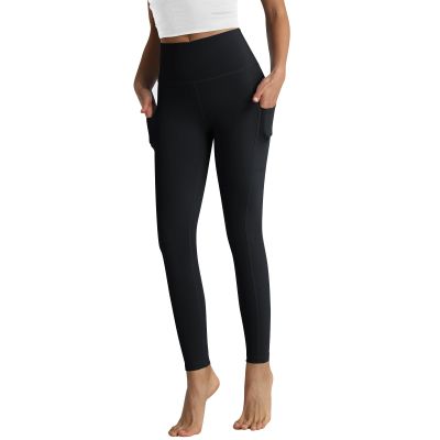 Cotton Yoga Pants with Pockets High Waist Tummy Control Workout 7/8 Leggings Running Athletic Compression Pants P30-Black-XL