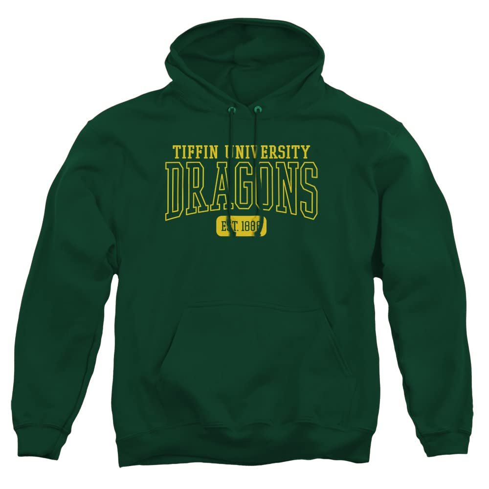 Tiffin University Official Est. Date Unisex Adult Pull-Over Hoodie, Hunter Green, Medium