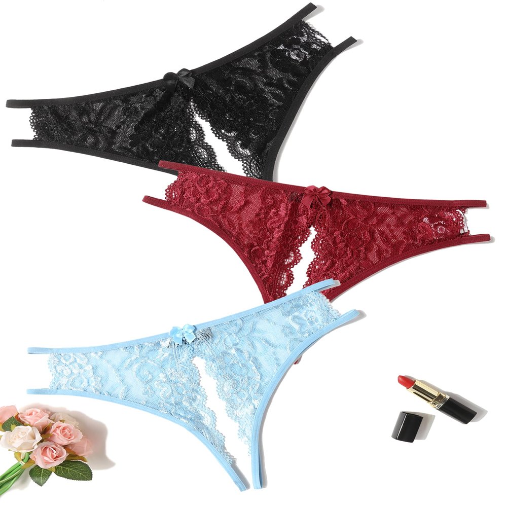 Avidlove Womens Sexy Thongs Lace Panties Underwear Low Rise T-Back Underpants Pack of 3 Medium