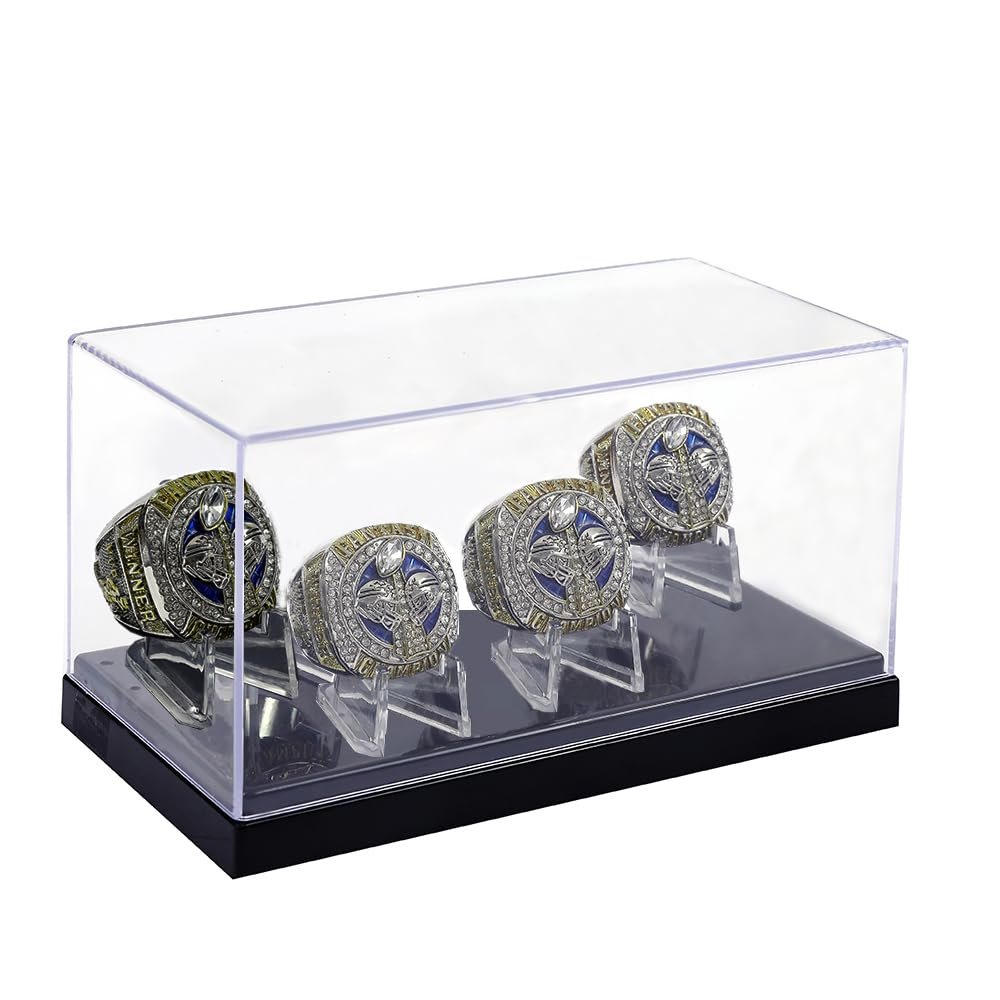 Championship Ring Display Case Box Holder Storage 4 Slot Hole Single for Football/Baseball/Basketball/Hockey/High School/Class/Graduate/College/Team/Father's Souvenir Sports Championship Ring