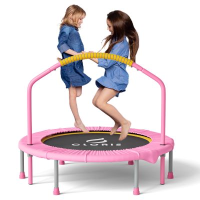 CLORIS 38in Folding Trampoline - Max Load 220lbs Rebounder Fitness Trampoline with Adjustable Foam Handle, with safty Padded Cover Best Gift (38'' Pink)