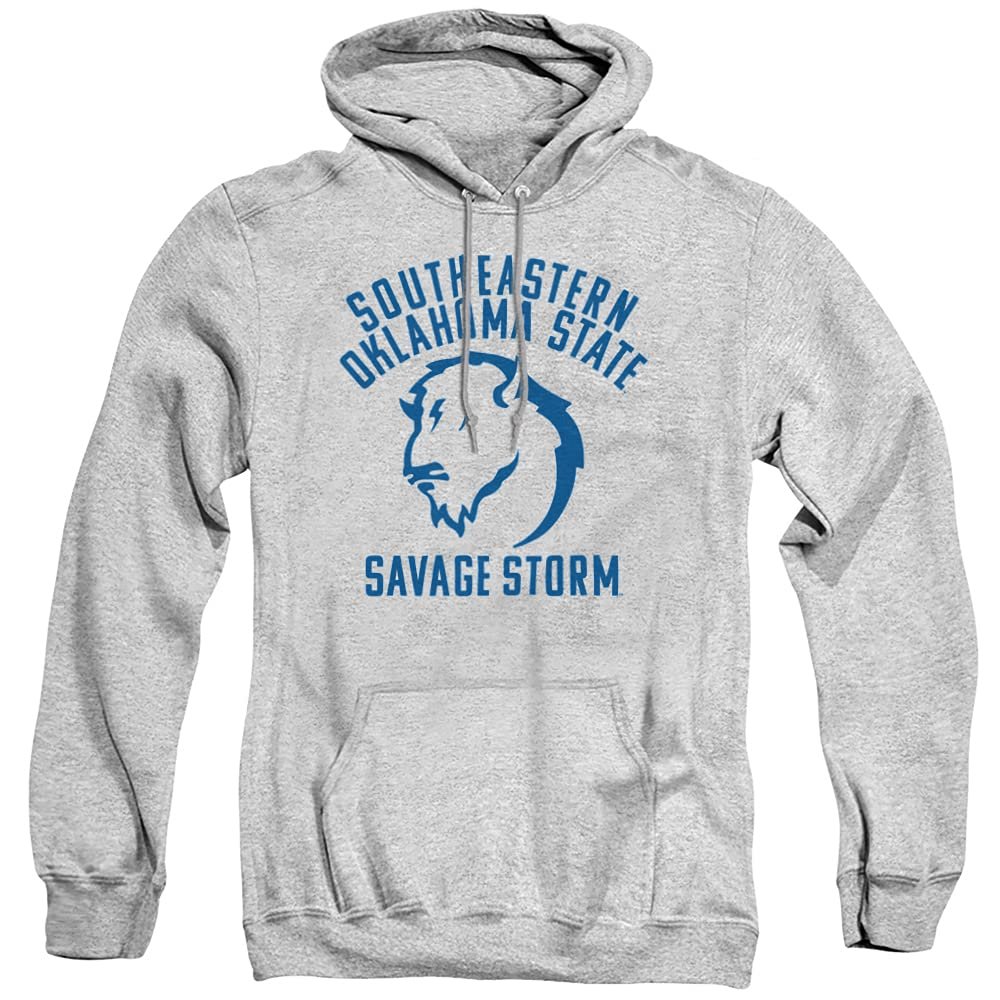 Southeastern Oklahoma State University Official One Color Logo Unisex Adult Pull-Over Hoodie, Athletic Heather, 2X-Large