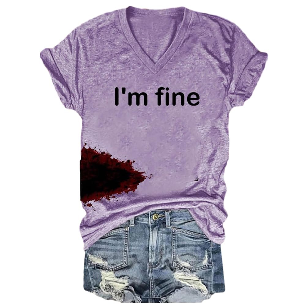 I'm Fine Tshirt Blood I'm Fine Shirt with Bloodi'm Fine Bloody T-Shirt T Shirt Funny Scary Bloody Halloween Costume Bloody Knife Bloodstained Tshirt Women's Halloween Humor Funny Purple