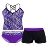 Hularka 3 PCS Kids Girls Tankini Set Floral Swimsuit Tops with Bottoms Shorts Swimwear Bechwear Bathing Suits Purple Ethnic Patter 12 view 1