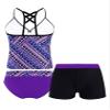 Hularka 3 PCS Kids Girls Tankini Set Floral Swimsuit Tops with Bottoms Shorts Swimwear Bechwear Bathing Suits Purple Ethnic Patter 12 view 2