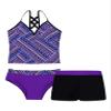 Hularka 3 PCS Kids Girls Tankini Set Floral Swimsuit Tops with Bottoms Shorts Swimwear Bechwear Bathing Suits Purple Ethnic Patter 12 view 3