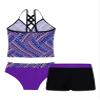Hularka 3 PCS Kids Girls Tankini Set Floral Swimsuit Tops with Bottoms Shorts Swimwear Bechwear Bathing Suits Purple Ethnic Patter 12 view 4