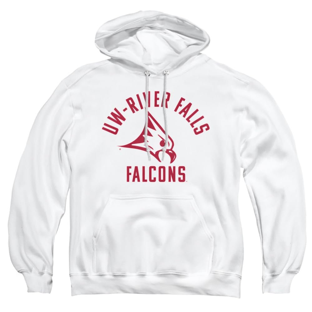 University of Wisconsin-River Falls Official One Color Logo Unisex Adult Pull-Over Hoodie, White, X-Large