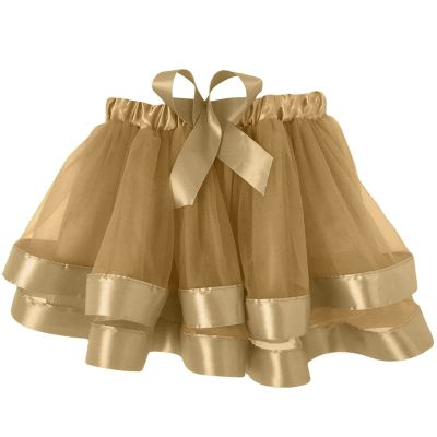 Kids Children Girls Solid Color Skirt Bowknot Dancing Princess Skirt Layered Tulle Ballet Tutu Skirt (Brown, 4-12 Years)