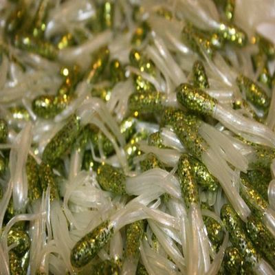 100 pk 1.5" Scale Chartreuse/Pearl White Crappie Fishing Tube Jig Skirts Perch