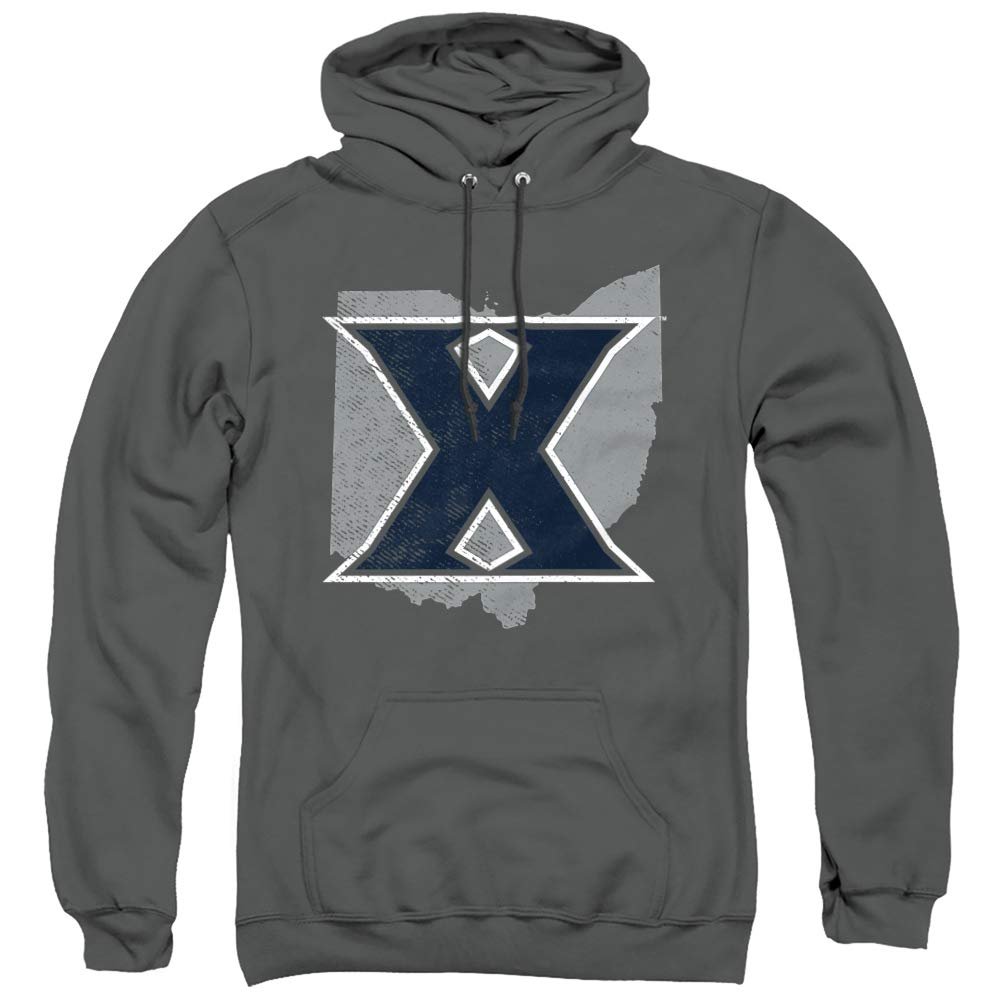 Xavier University Official State Shape Unisex Adult Pull-Over Hoodie, Charcoal, X-Large