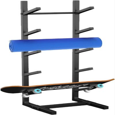 KIZMIQ 5-Tiers Snowboard Display Holder for Garage, Skateboard Rack Floor Stand, School & Room Corner, Sturdy Wrought Iron Yoga Mat Storage Shelf (Color : Black)