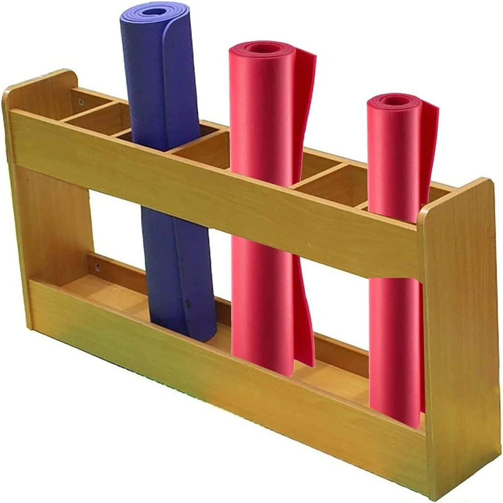 KIZMIQ Wood 7-Section Foam Rollers Storage Rack, Industrial Heavy Duty Yoga Mat Holder for Home Gym, Studio, School & Nursery (Color : Wood Color)