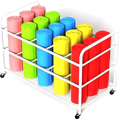 KIZMIQ Gold Large Yoga Mat Storage Cart with Wheels, Holds Over 15 Workout Mats - Heavy Duty Floor Storage Shelf for Exercise Mats & Blanket, Home Gym Use (Color : White)