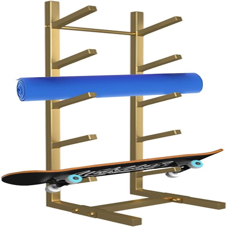 KIZMIQ Metal Skateboard Storage Holder for Deck/Longboard/Standard Skateboards/Scooters, Gold Snowboard Floor Rack, Yoga Mat/Foam Roller Carrier for Fitness Class (Size : 5-Shelf)