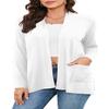 TASAMO Lightweight Plus Size Duster Cardigan Kimono with Pockets Floral Knit Draped Travel Outfits Flowy Cover Up A- White view 1