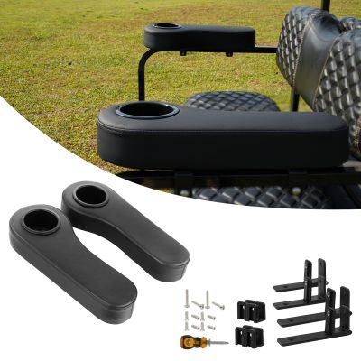 HANGKUNNEE Golf Cart Armrest for Golf Cart Rear Seat kit, Arm Rest with Cup Holder for Club Car EzGo Yamaha No Drilling Required Kits,Golf Cart Flip Hinge Armrest - Fit 0.78" and 1" Square Tube Frame
