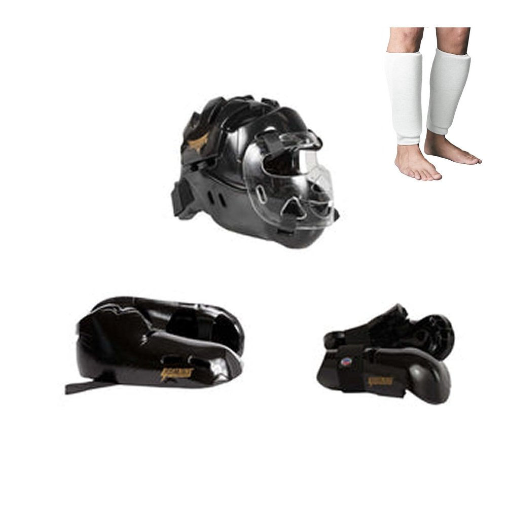 ProForce Lighting 7 Piece Sparring Gear Combo Set with Full Head face mask (red, Adult Large)