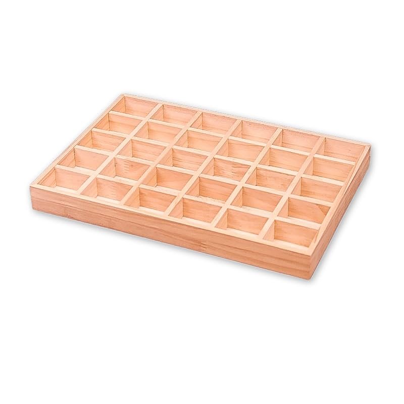 The Display Guys - Stackable Jewelry Tray and Organizer - for Drawers, Dressers, Store Display (30 Compartments, Natural Wood)