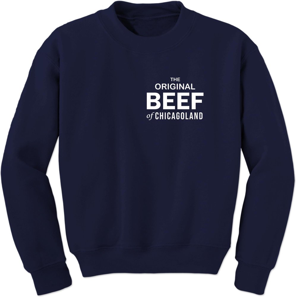 FerociTees Unisex Original Beef Of Chicagoland X-Large Navy Blue Crewneck Sweatshirt